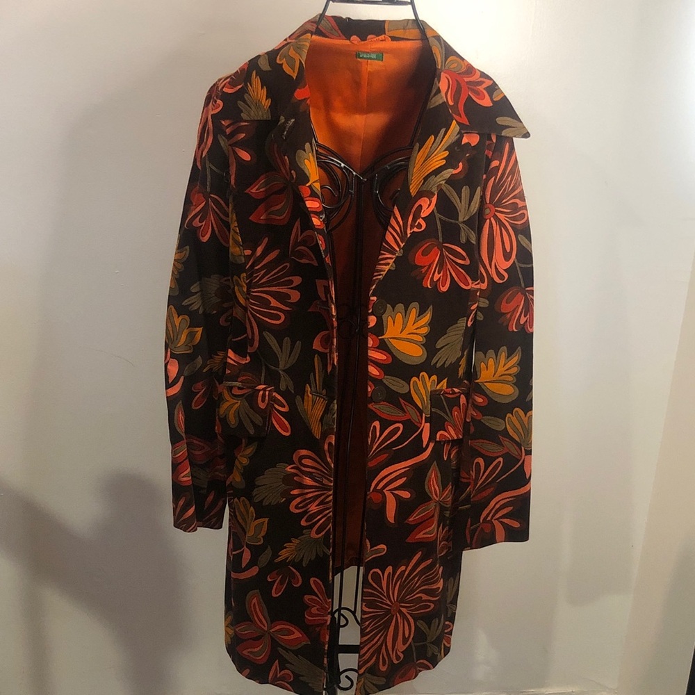 United Colors Of Benetton Floral Trench Coat - Brown and Orange